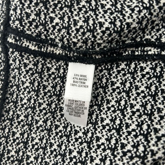 St. John Houndstooth Leather Trim Wool Shift Dress, size 12 - Picture 12 of 14